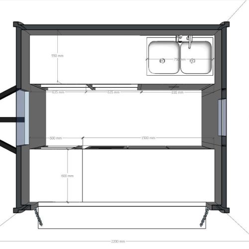 Food truck bílý, RAL 9016,  2 m široký