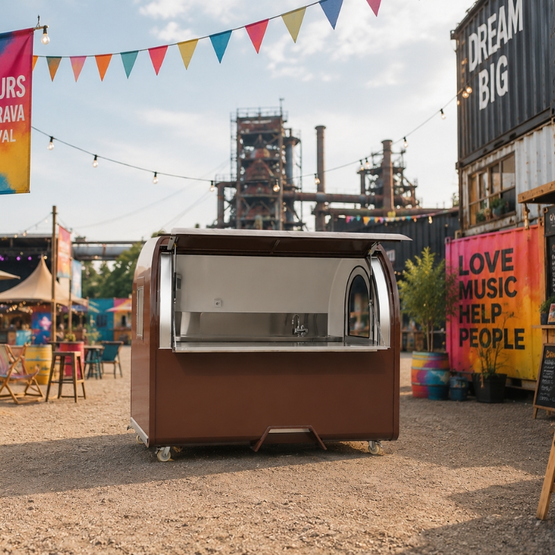 Food truck hnědý 2 m, RAL 8011 bez lednice 