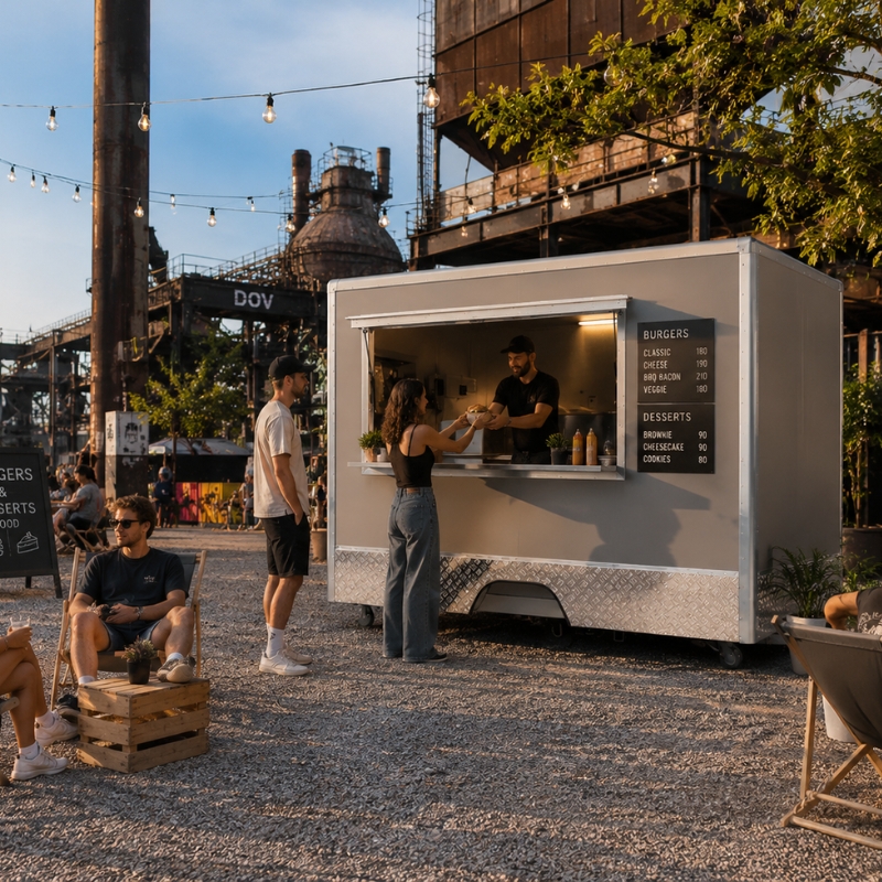 Food truck šedý 7046 FS250 hranatý 2 kola