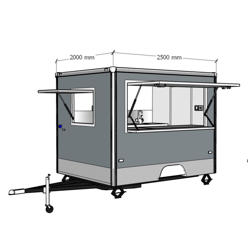Food truck šedý 7046 FS250 hranatý 2 kola