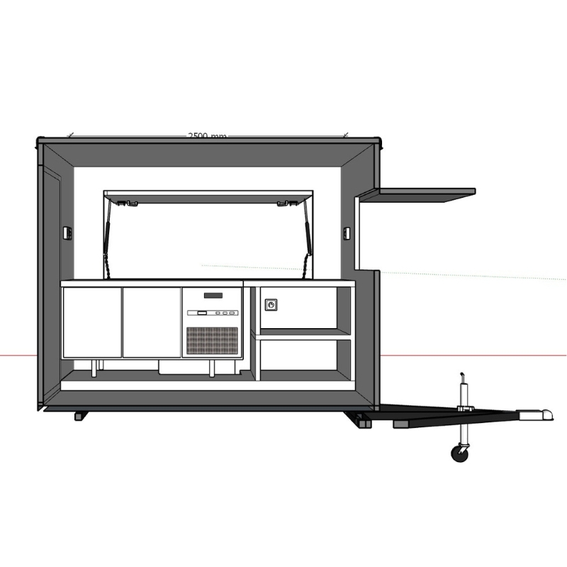 Food truck šedý 7046 FS250 hranatý 2 kola