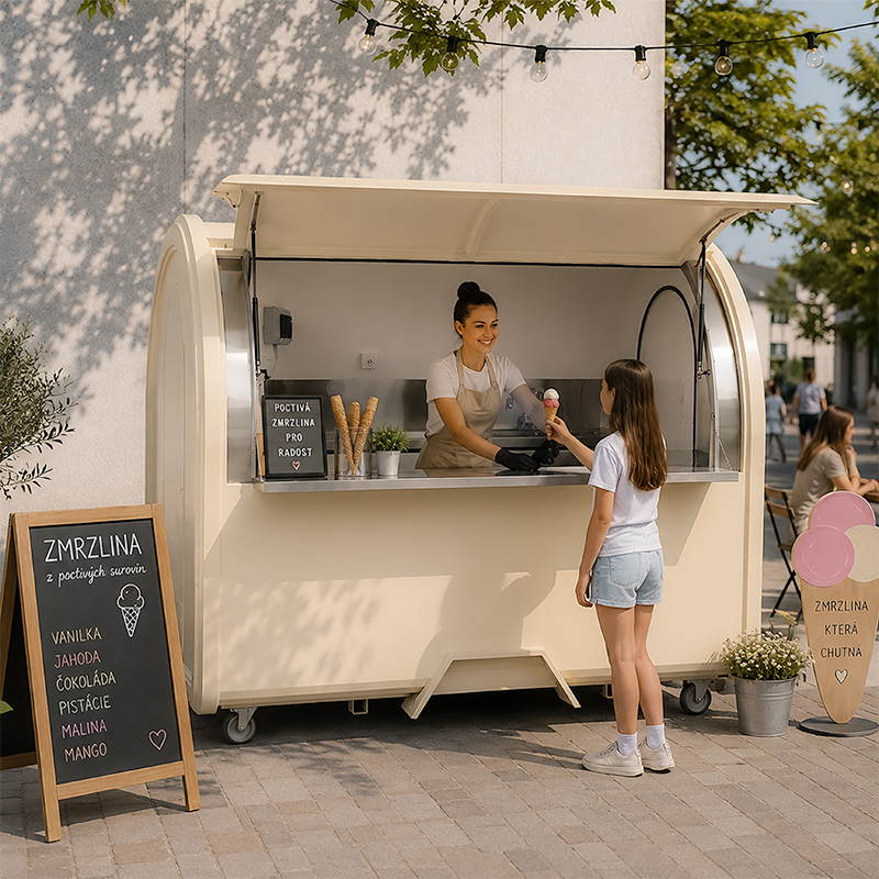 Food truck krémový 2 m, RAL 9001 bez lednice