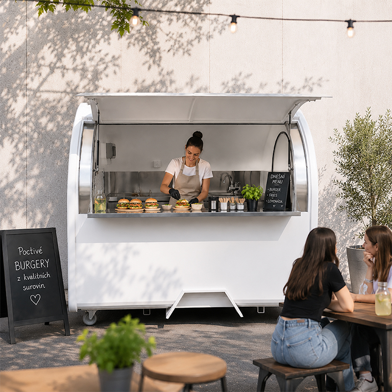 Food truck bílý 2 m, RAL 9010 s lednicí