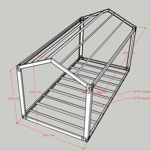 Kontejnerový rám 7016 6x3 m šikmá střecha A bílý
